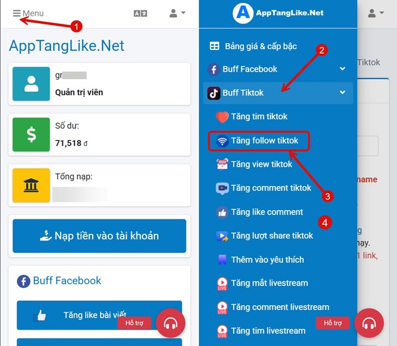 Chọn dịch vụ “Tăng follow tiktok”