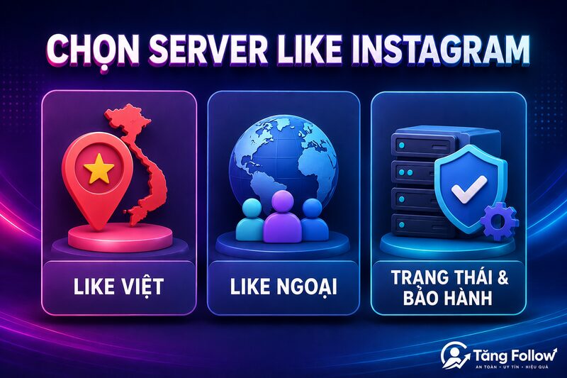Chọn server like Việt hoặc like ngoại cho Instagram