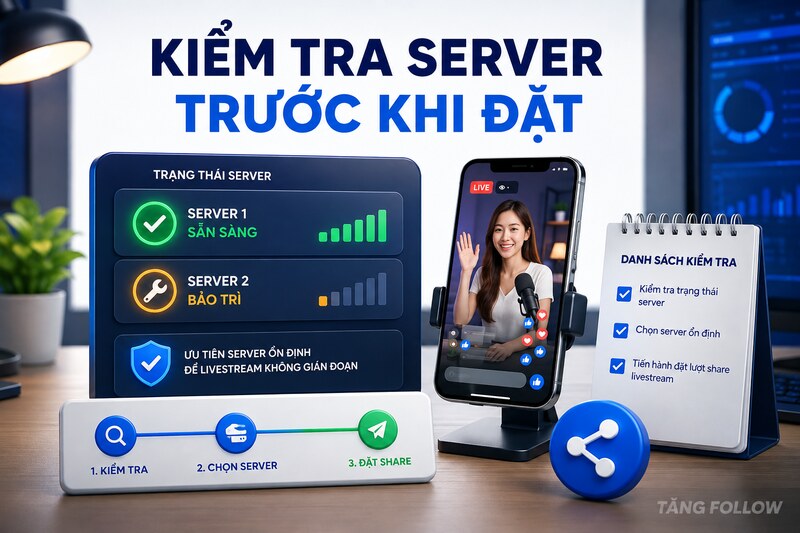 Kiểm tra server tăng share livestream Facebook