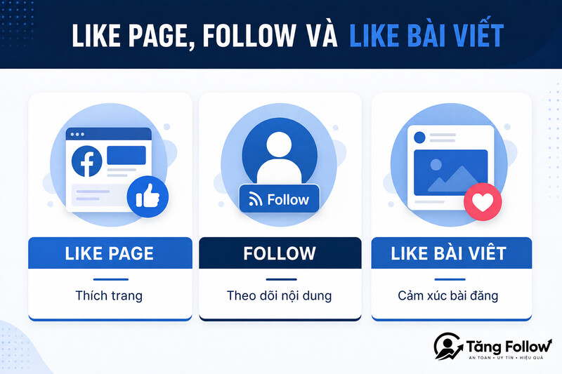 Phân biệt like Page, follow và like bài viết Facebook