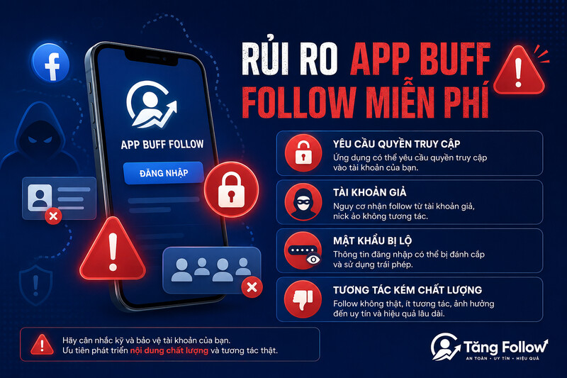 Rủi ro khi sử dụng app buff follow Facebook miễn phí