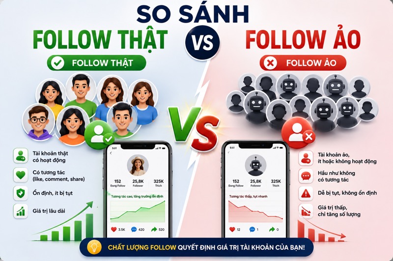 So sánh follow thật và follow ảo