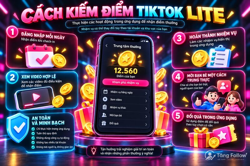 Cách kiếm điểm TikTok Lite bằng nhiệm vụ hợp lệ
