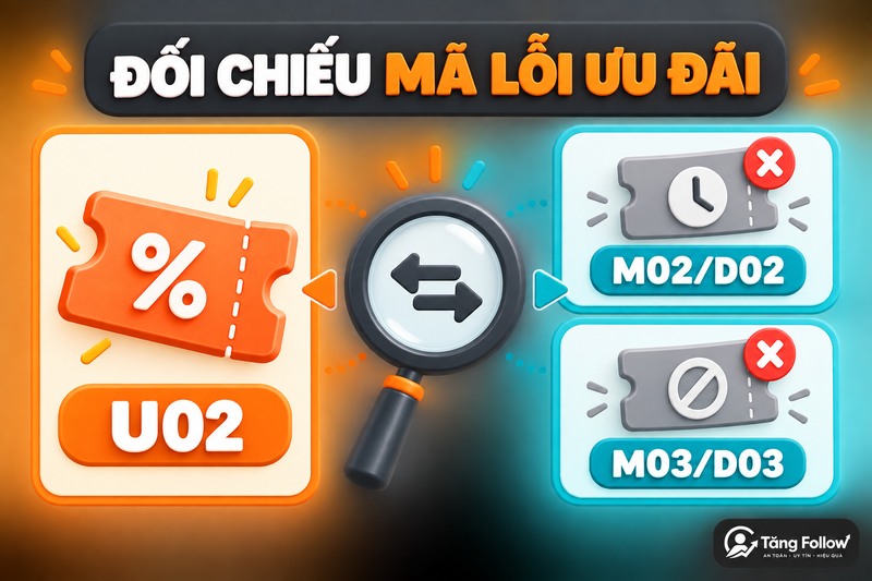 Đối chiếu U02 với các mã lỗi ưu đãi Shopee