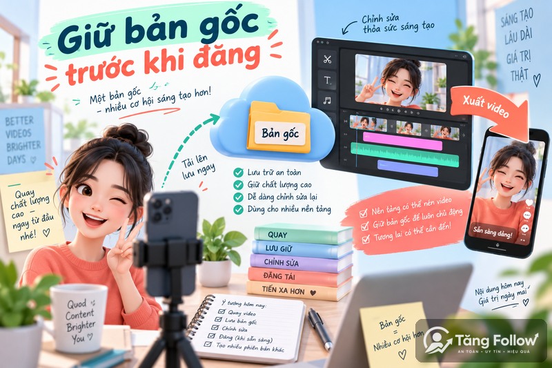 Giữ bản gốc video trước khi đăng TikTok