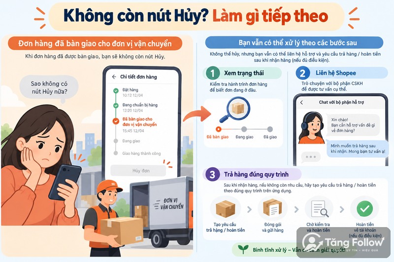 Xử lý khi không có nút hủy đơn Shopee