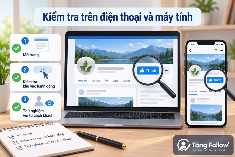 Kiểm tra nút Like Fanpage trên điện thoại và máy tính