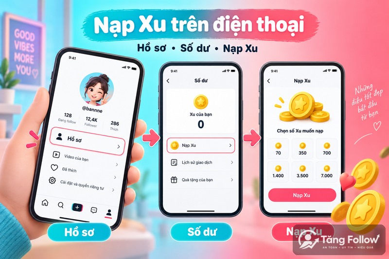 Nạp xu TikTok trên điện thoại