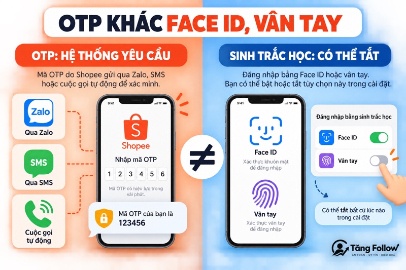 Phân biệt OTP với Face ID và vân tay Shopee