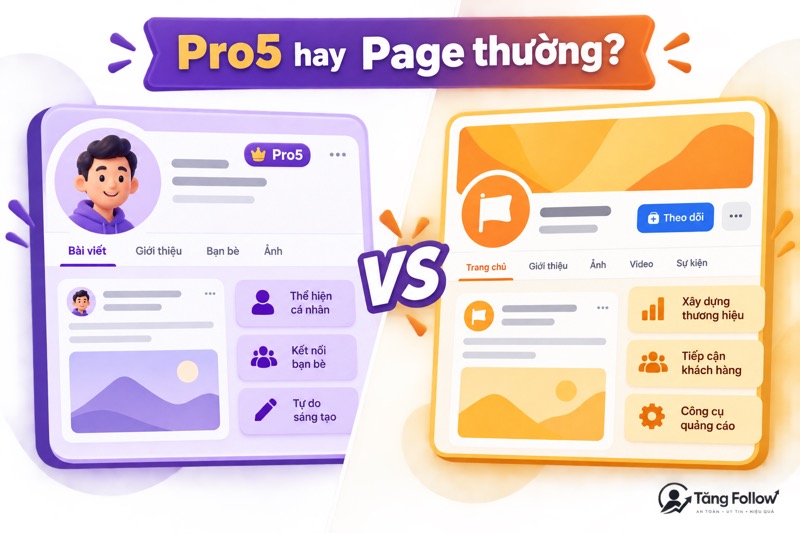 So sánh hồ sơ Professional Mode và Page Facebook thường