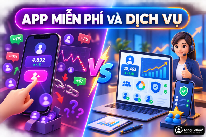 So sánh app tăng follow miễn phí và dịch vụ