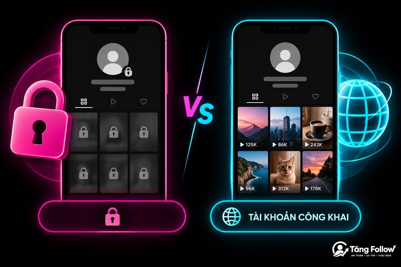 So sánh tài khoản TikTok công khai và riêng tư