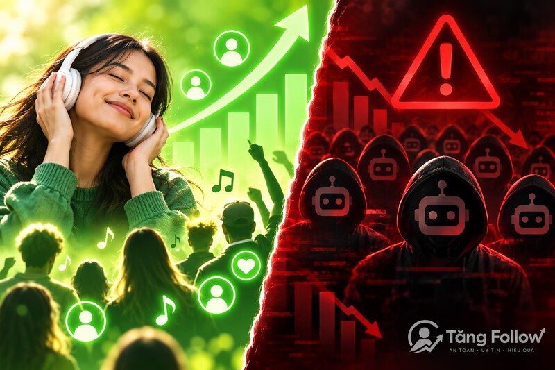 So sánh tăng follower Spotify an toàn và follower bot